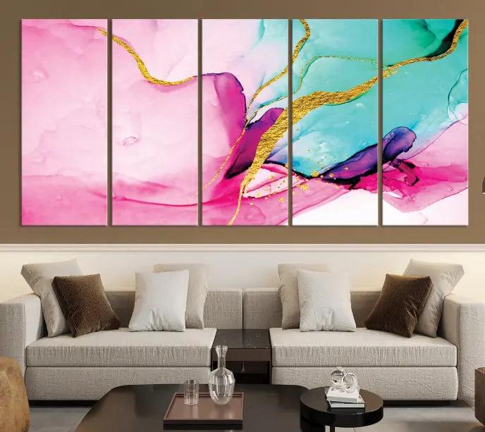 Pink and Gold Marble Fluid Effect Wall Art Abstract Canvas Wall Art Print 