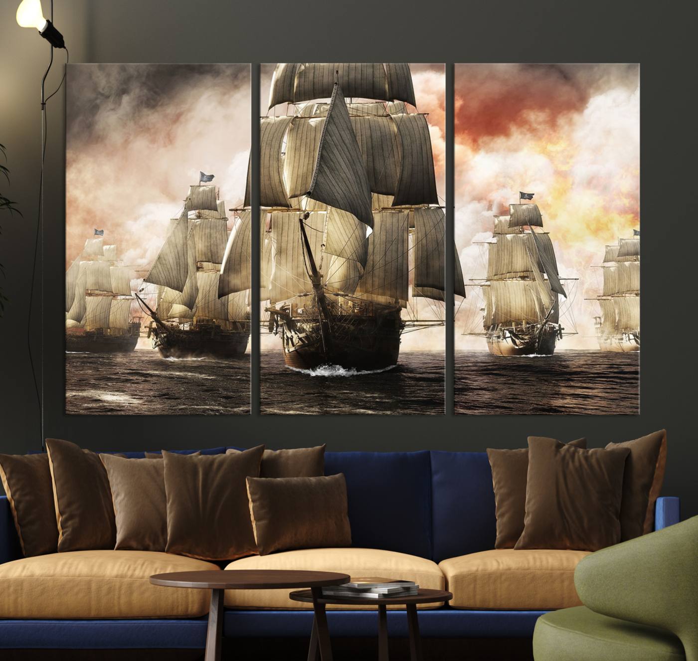 94180-MGV-CV-36X24-Pirate Fleet Canvas Wall Art Print Pirate Ships Canvas Print Vintage Painting Art Nautical Wall Art