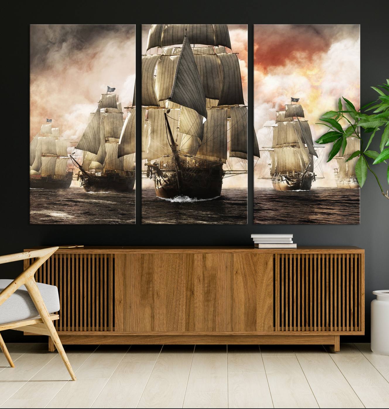 94180-MGV-CV-36X24-Pirate Fleet Canvas Wall Art Print Pirate Ships Canvas Print Vintage Painting Art Nautical Wall Art