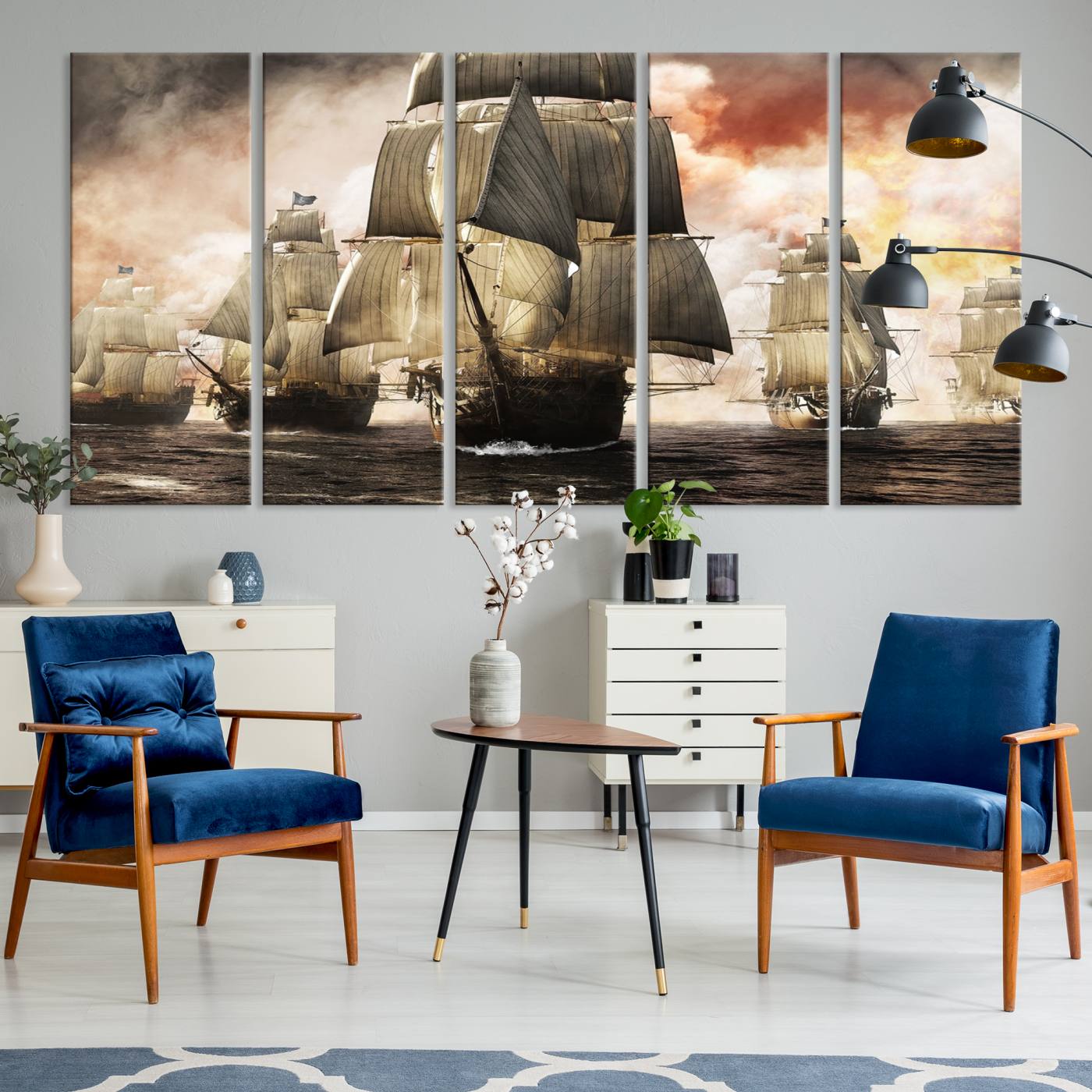 94180-MGV-CV-36X24-Pirate Fleet Canvas Wall Art Print Pirate Ships Canvas Print Vintage Painting Art Nautical Wall Art