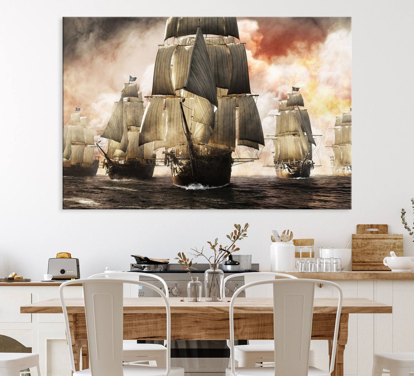94180-MGV-CV-36X24-Pirate Fleet Canvas Wall Art Print Pirate Ships Canvas Print Vintage Painting Art Nautical Wall Art