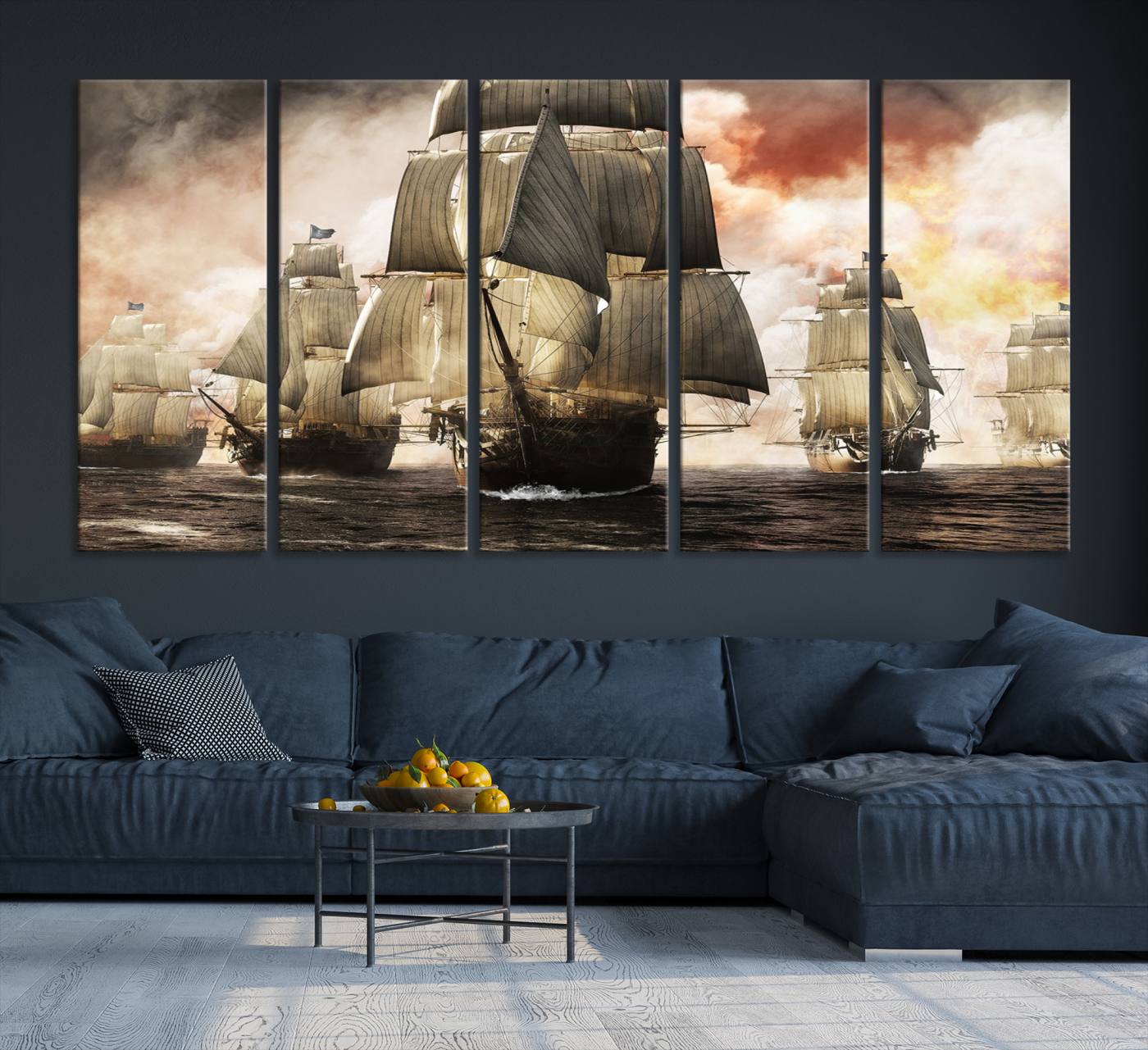 94180-MGV-CV-36X24-Pirate Fleet Canvas Wall Art Print Pirate Ships Canvas Print Vintage Painting Art Nautical Wall Art
