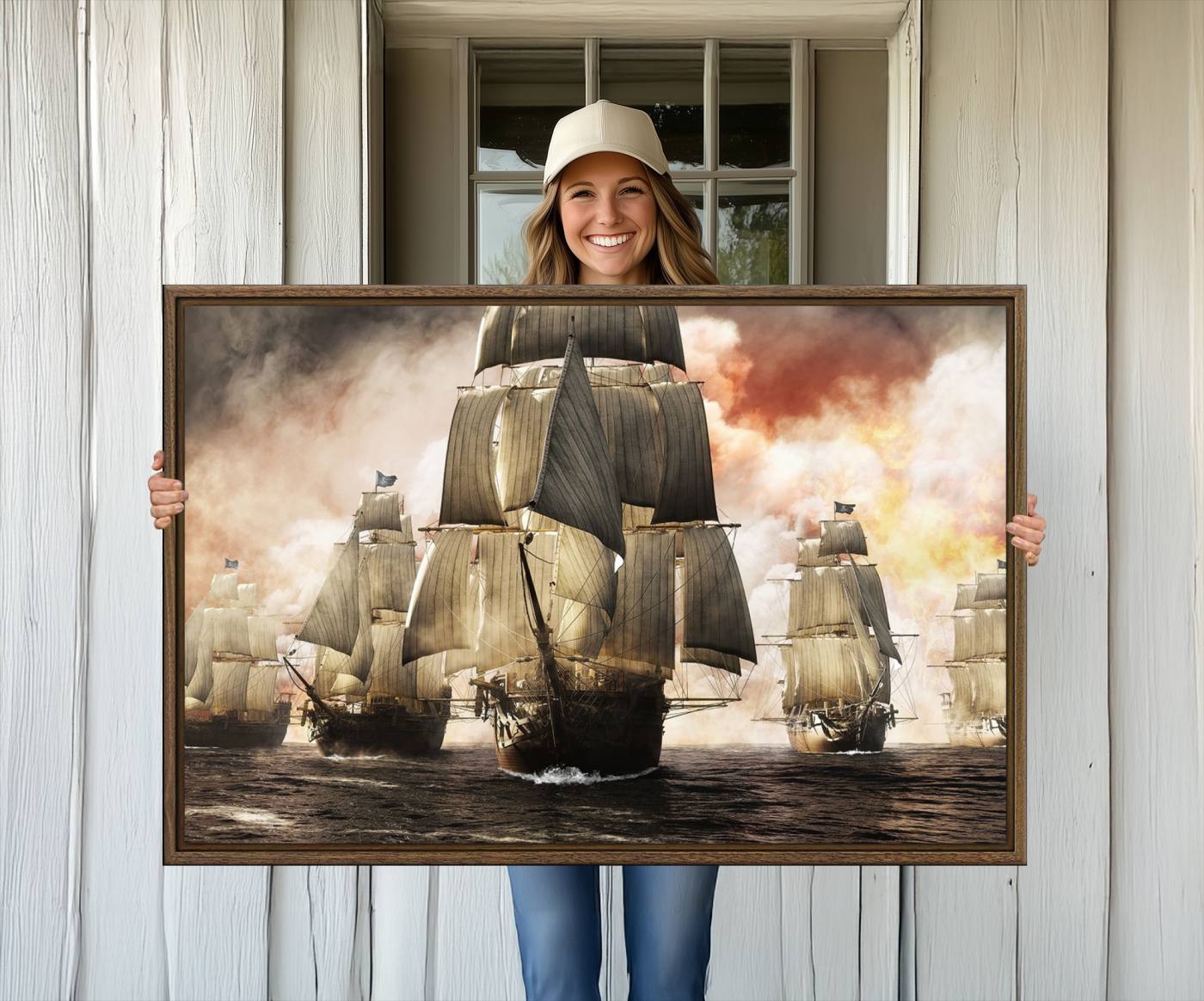 94180-MGV-CV-36X24-Pirate Fleet Canvas Wall Art Print Pirate Ships Canvas Print Vintage Painting Art Nautical Wall Art