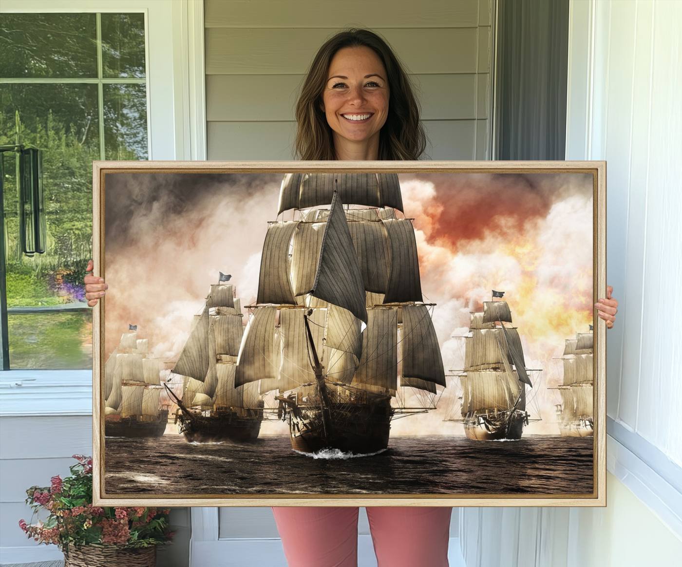 94180-MGV-CV-36X24-Pirate Fleet Canvas Wall Art Print Pirate Ships Canvas Print Vintage Painting Art Nautical Wall Art