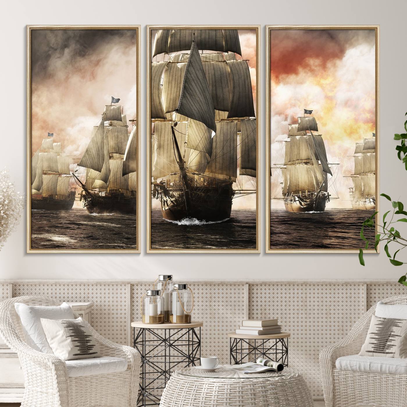 94180-MGV-CV-36X24-Pirate Fleet Canvas Wall Art Print Pirate Ships Canvas Print Vintage Painting Art Nautical Wall Art
