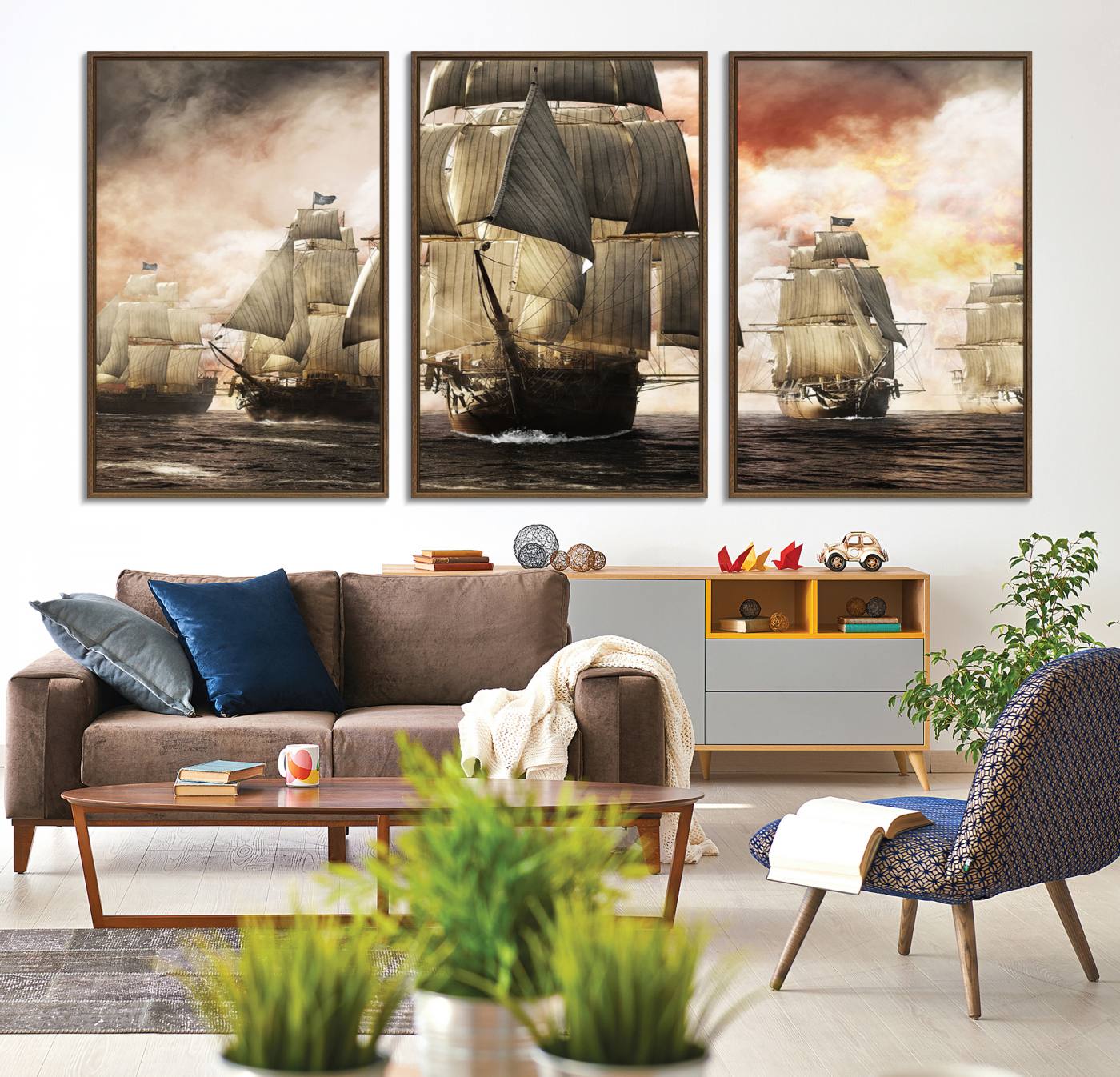 94180-MGV-CV-36X24-Pirate Fleet Canvas Wall Art Print Pirate Ships Canvas Print Vintage Painting Art Nautical Wall Art