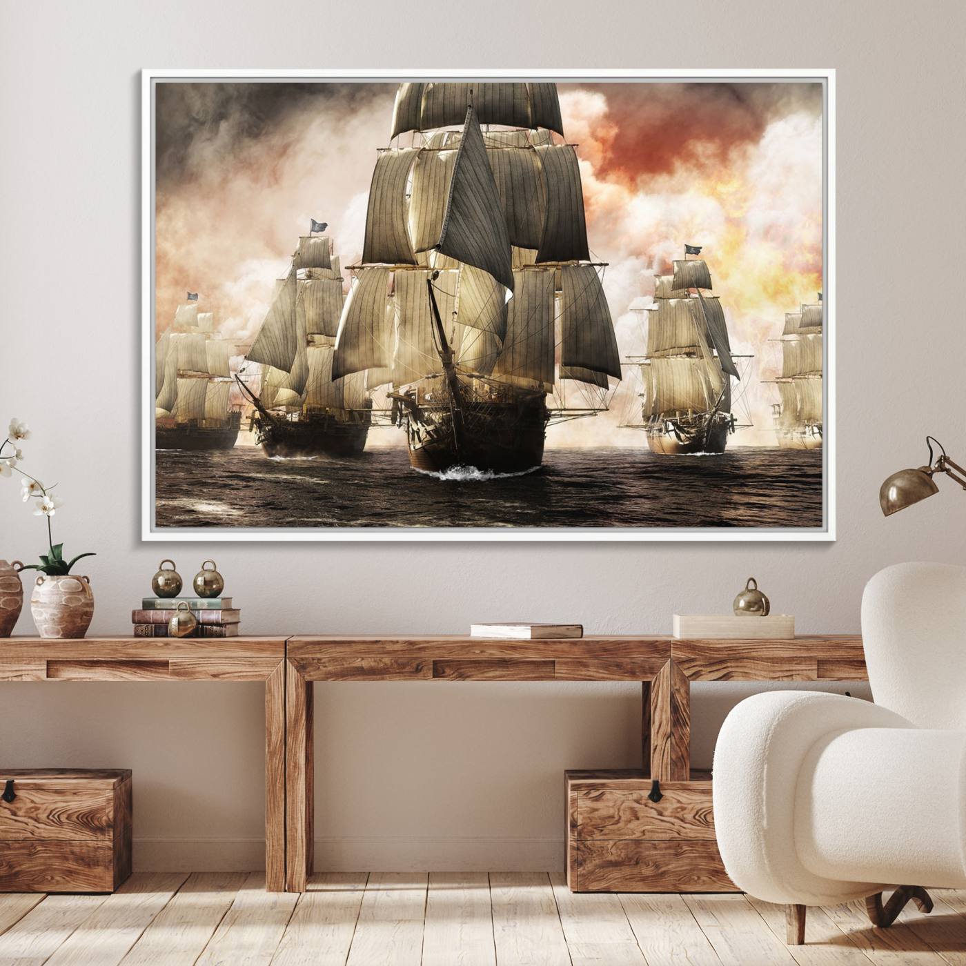 94180-MGV-FC-36X24_White-Pirate Fleet Canvas Wall Art Print Pirate Ships Canvas Print Vintage Painting Art Nautical Wall Art