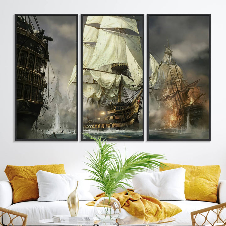 26512-MGV-FC-48X32-3P_Black-Pirate Ship War Wall Art Canvas Print
