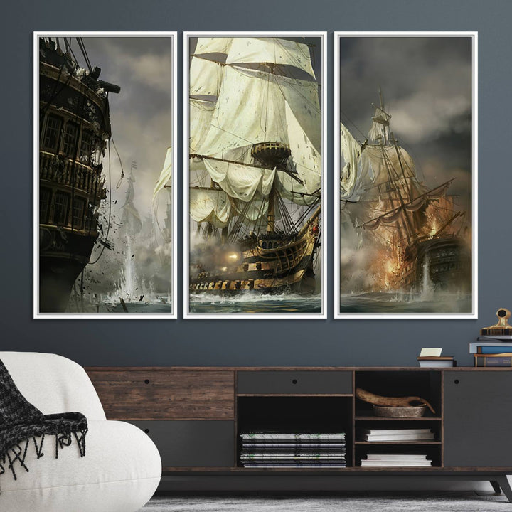 26512-MGV-FC-48X32-3P_White-Pirate Ship War Wall Art Canvas Print