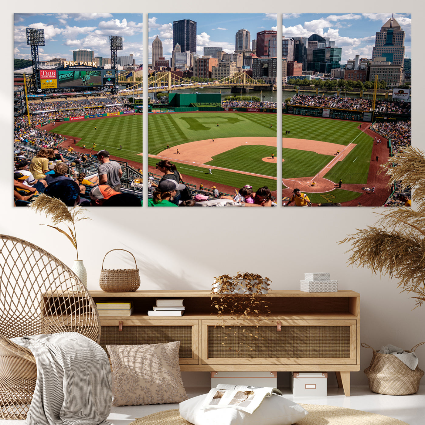 66872-MGV-CV-36X24-Pittsburgh Pirates Baseball Team Print - PNC Park Stadium Wall Art Canvas Print - Ready to Hang Premium Sports Fan Artwork
