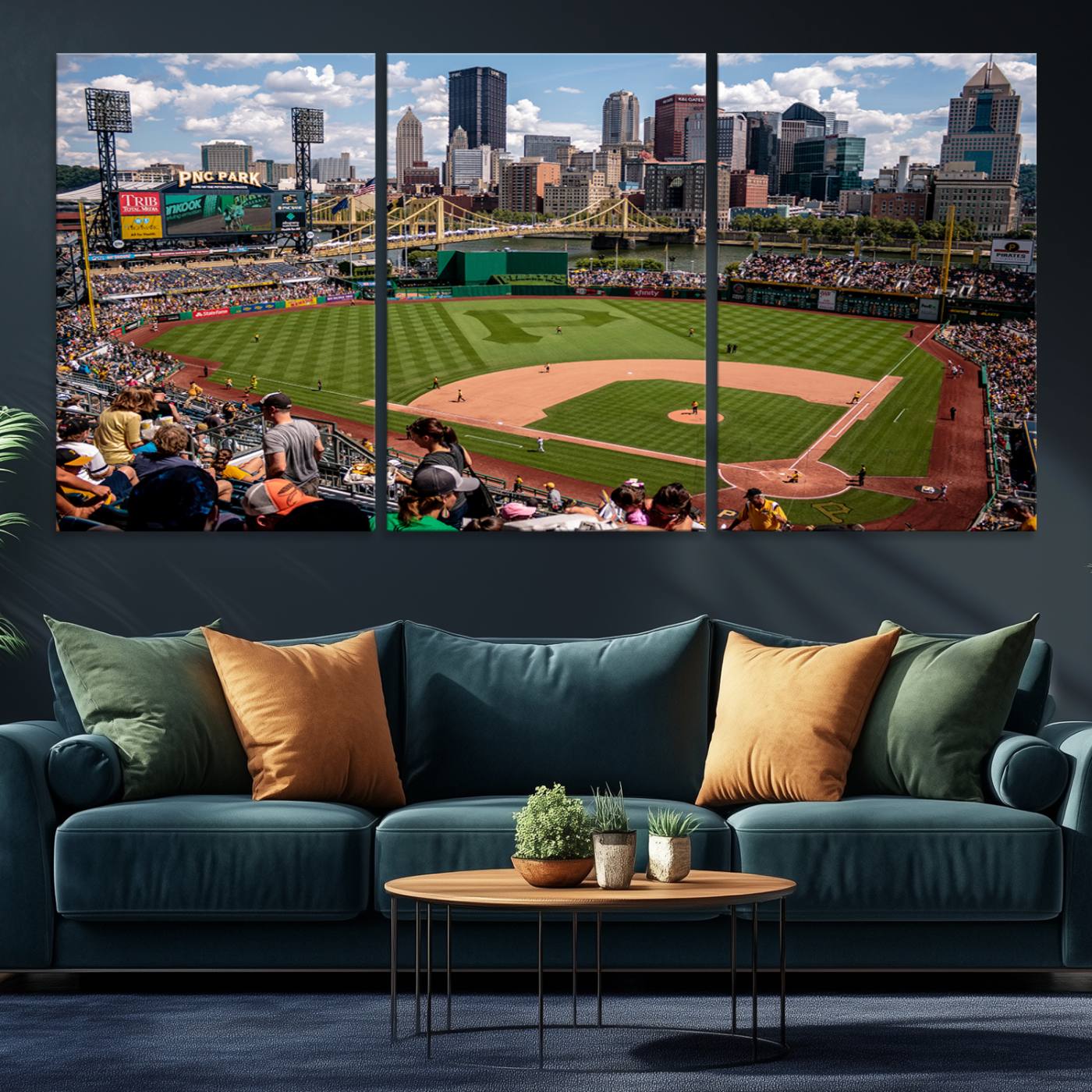 66872-MGV-CV-36X24-Pittsburgh Pirates Baseball Team Print - PNC Park Stadium Wall Art Canvas Print - Ready to Hang Premium Sports Fan Artwork
