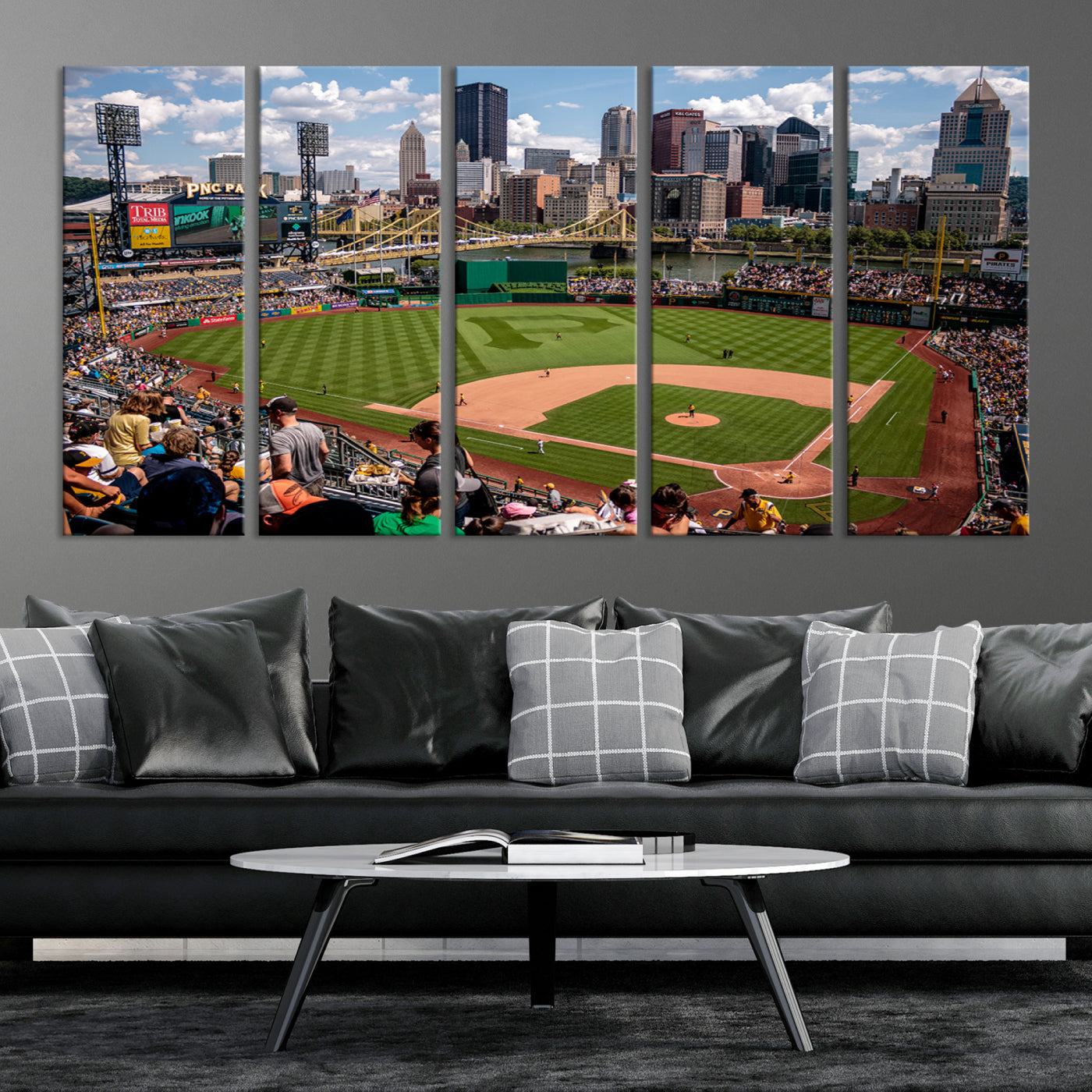 66872-MGV-CV-36X24-Pittsburgh Pirates Baseball Team Print - PNC Park Stadium Wall Art Canvas Print - Ready to Hang Premium Sports Fan Artwork