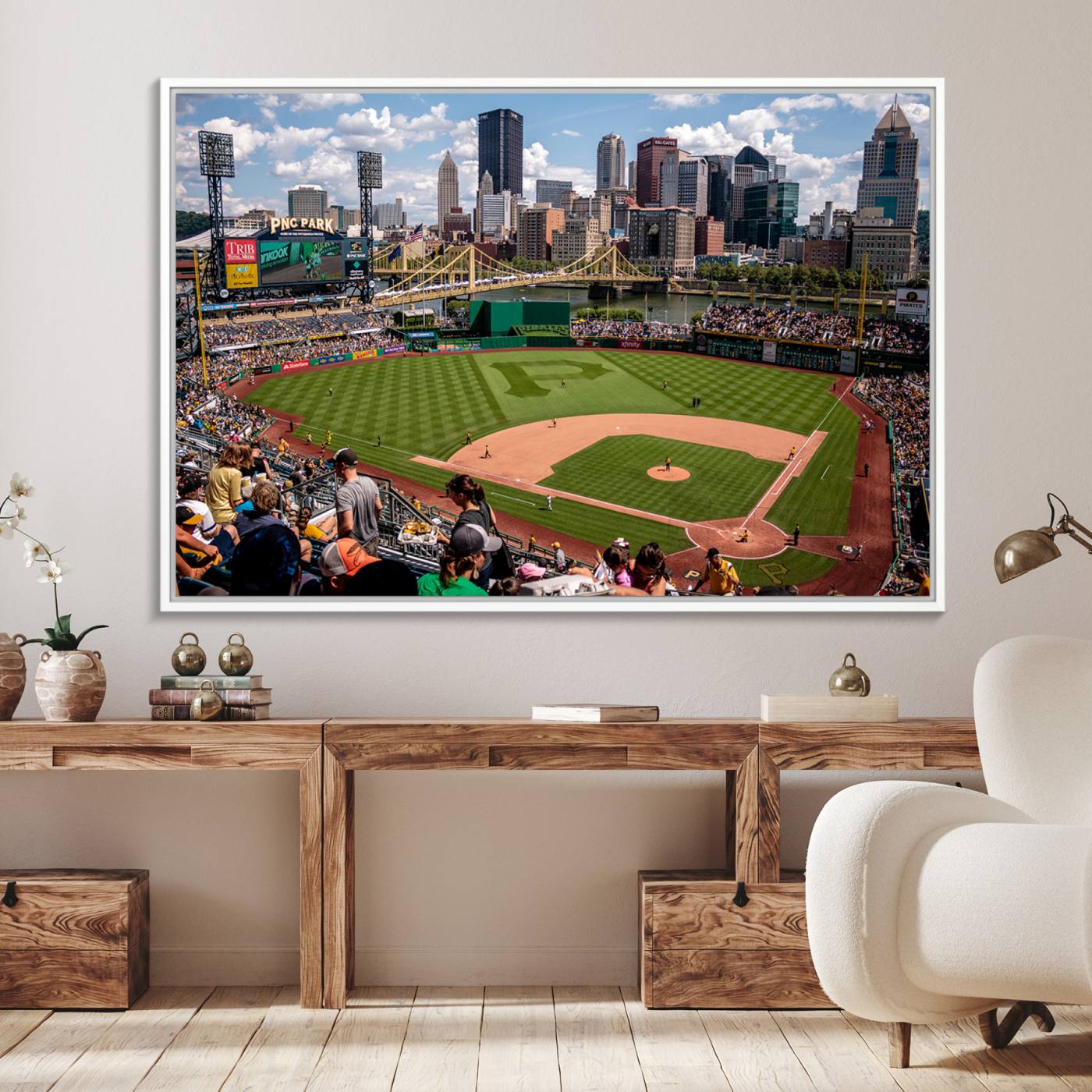 66872-MGV-FC-36X24_White-Pittsburgh Pirates Baseball Team Print - PNC Park Stadium Wall Art Canvas Print - Ready to Hang Premium Sports Fan Artwork