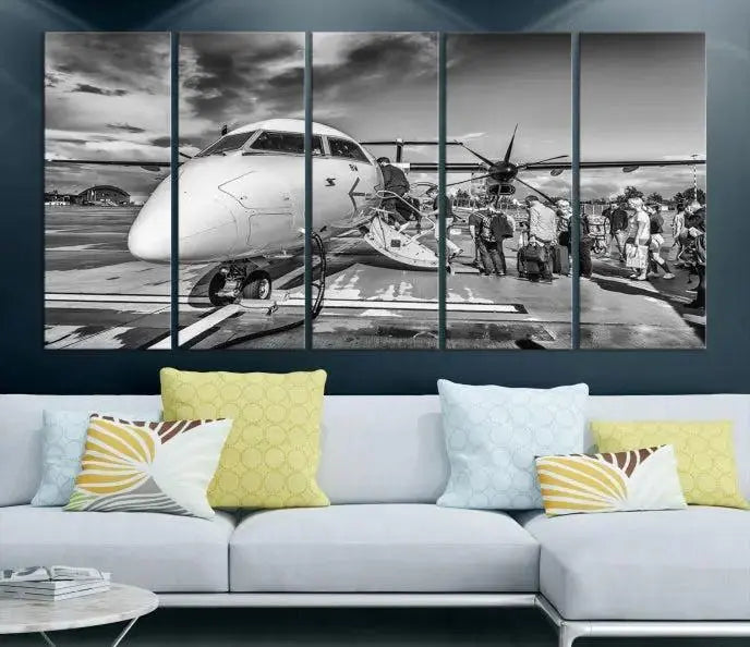 A black and white triptych art piece, the Planet Wall Art Canvas Print, is elegantly displayed. This museum-quality canvas is gallery-wrapped with a UV-protective coating to maintain its timeless charm.