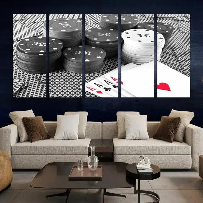 Poker Game Cards Multi Panel Wall Art Canvas Print 