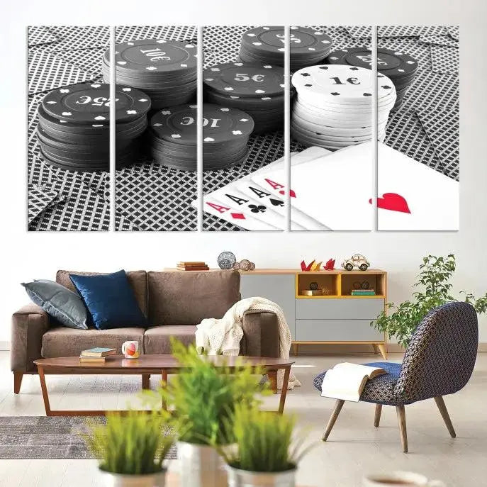 Poker Game Cards Multi Panel Wall Art Canvas Print 