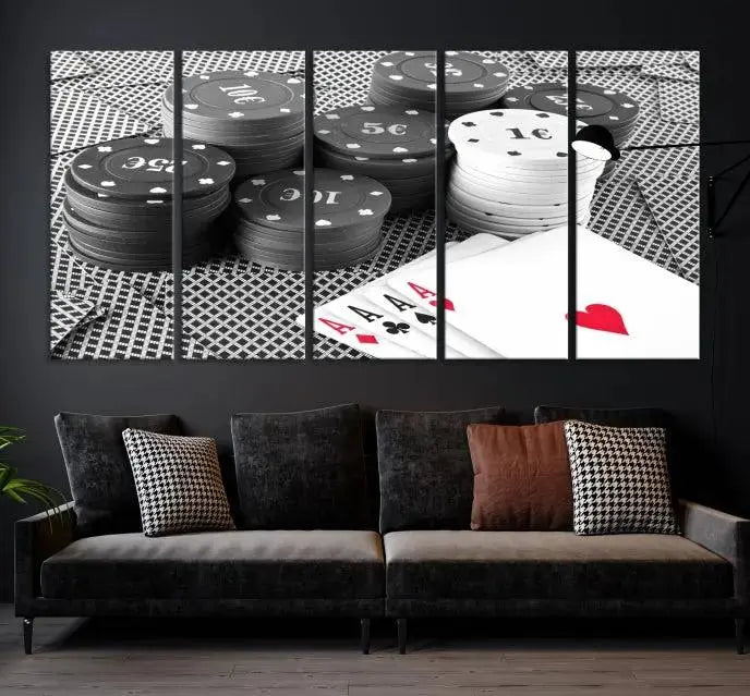 Poker Game Cards Multi Panel Wall Art Canvas Print 