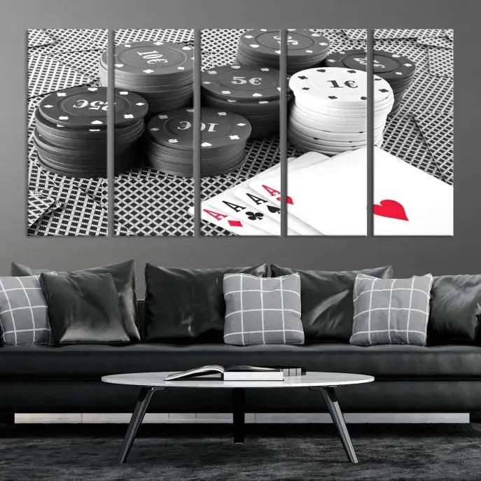 Poker Game Cards Multi Panel Wall Art Canvas Print 