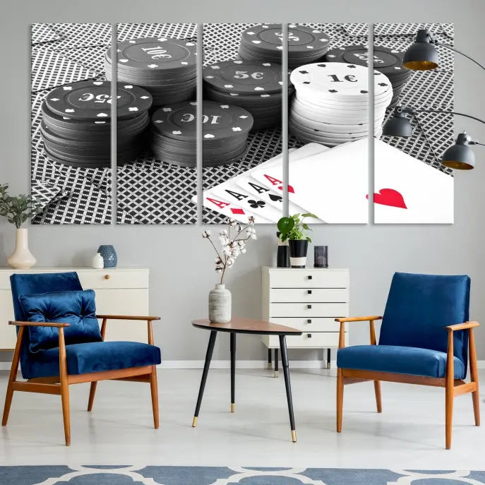 Poker Game Cards Multi Panel Wall Art Canvas Print 