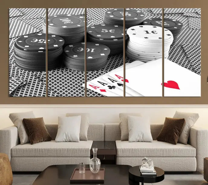 Poker Game Cards Multi Panel Wall Art Canvas Print 