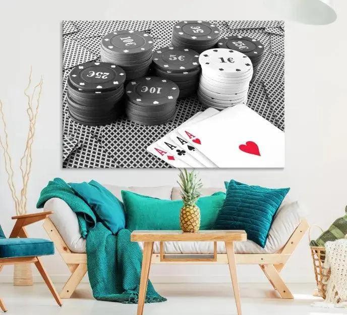 Poker Game Cards Wall Art Canvas, Multi Panel Wall Art Canvas Print