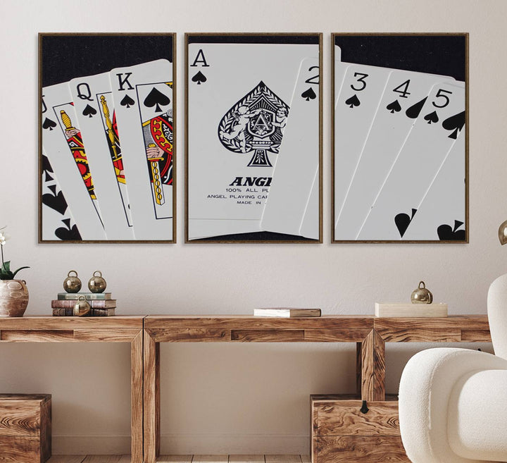 56787-MGV-CV-36X24-Poker Wall Art - Playing Cards Canvas Wall Art Print - Ace of Spades and Royal Flush Design, Perfect for Game Room Decor and Card