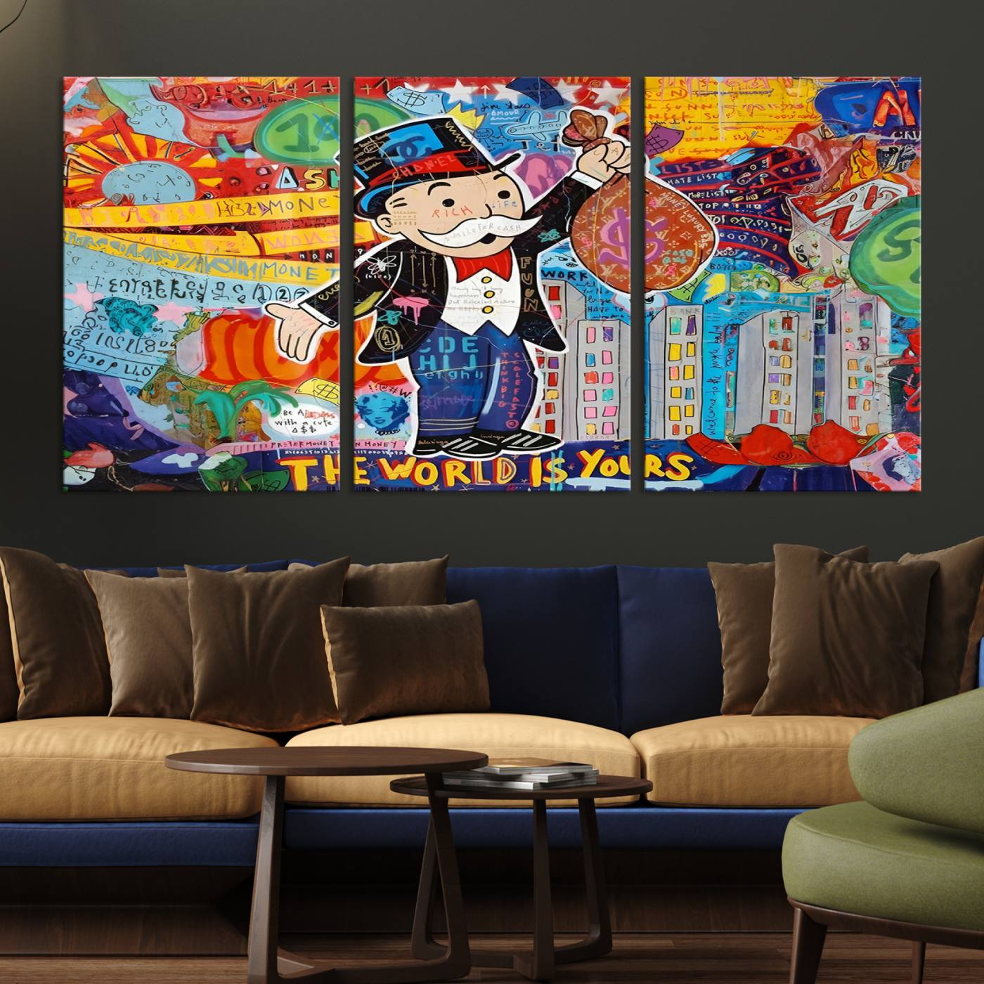 Pop Art Monopoly Man Canvas Wall Art Print - Bold and Colorful Street Art-Inspired Decor for Living Room, Office, or Bedroom, Ready to Hang