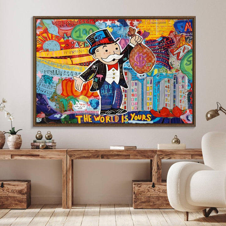 96320-MGV-CV-36X24-Pop Art Monopoly Man Canvas Wall Art Print - Bold and Colorful Street Art-Inspired Decor for Living Room, Office, or Bedroom, Ready to Hang