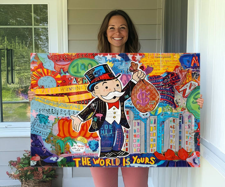 Pop Art Monopoly Man Canvas Wall Art Print - Bold and Colorful Street Art-Inspired Decor for Living Room, Office, or Bedroom, Ready to Hang