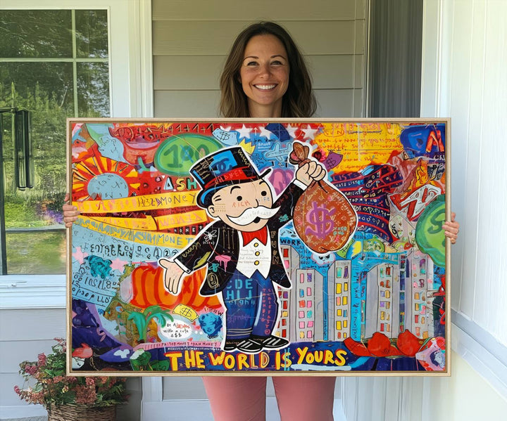 96320-MGV-CV-36X24-Pop Art Monopoly Man Canvas Wall Art Print - Bold and Colorful Street Art-Inspired Decor for Living Room, Office, or Bedroom, Ready to Hang