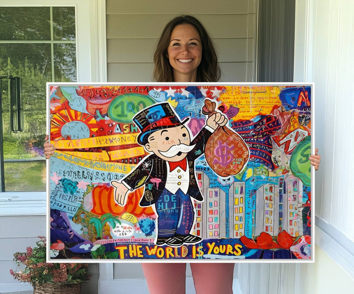 96320-MGV-CV-36X24-Pop Art Monopoly Man Canvas Wall Art Print - Bold and Colorful Street Art-Inspired Decor for Living Room, Office, or Bedroom, Ready to Hang