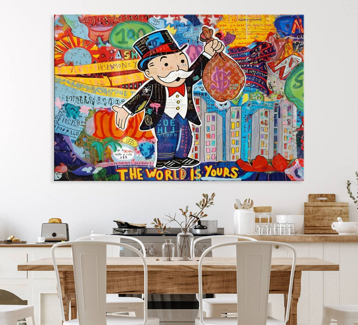Pop Art Monopoly Man Canvas Wall Art Print - Bold and Colorful Street Art-Inspired Decor for Living Room, Office, or Bedroom, Ready to Hang