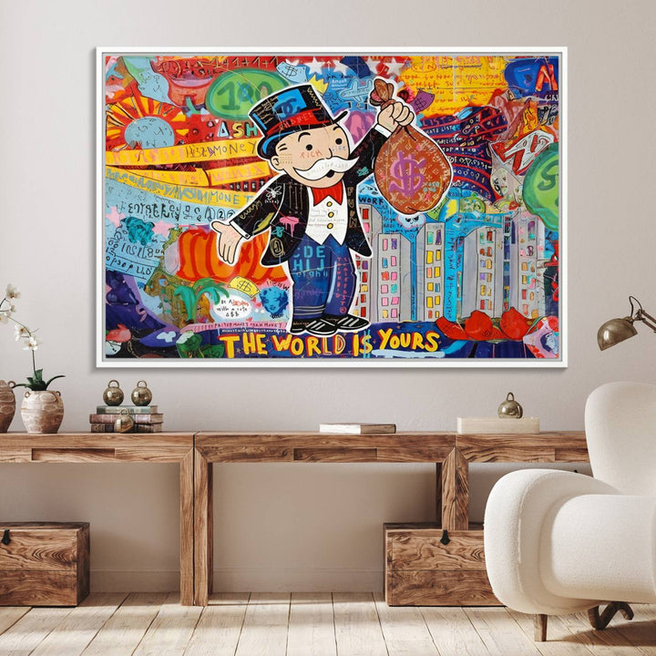 Pop Art Monopoly Man Canvas Wall Art Print - Bold and Colorful Street Art-Inspired Decor for Living Room, Office, or Bedroom, Ready to Hang