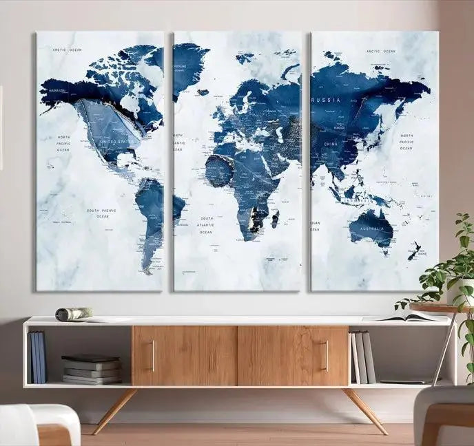 Edit-Images-Push Pin World Map Watercolor Wall Art Canvas Print