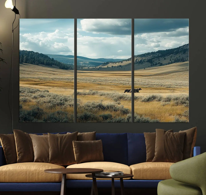 The Queen of the Tetons canvas showcases Grizzly 399 cubs as gallery-quality wall art, perfect for rustic dining decor.