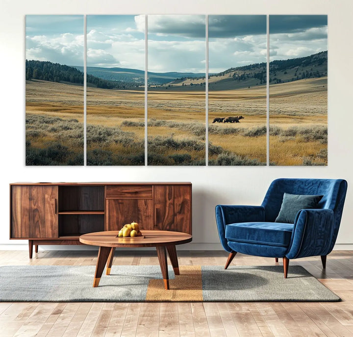 The Queen of the Tetons canvas showcases Grizzly 399 cubs as gallery-quality wall art, perfect for rustic dining decor.