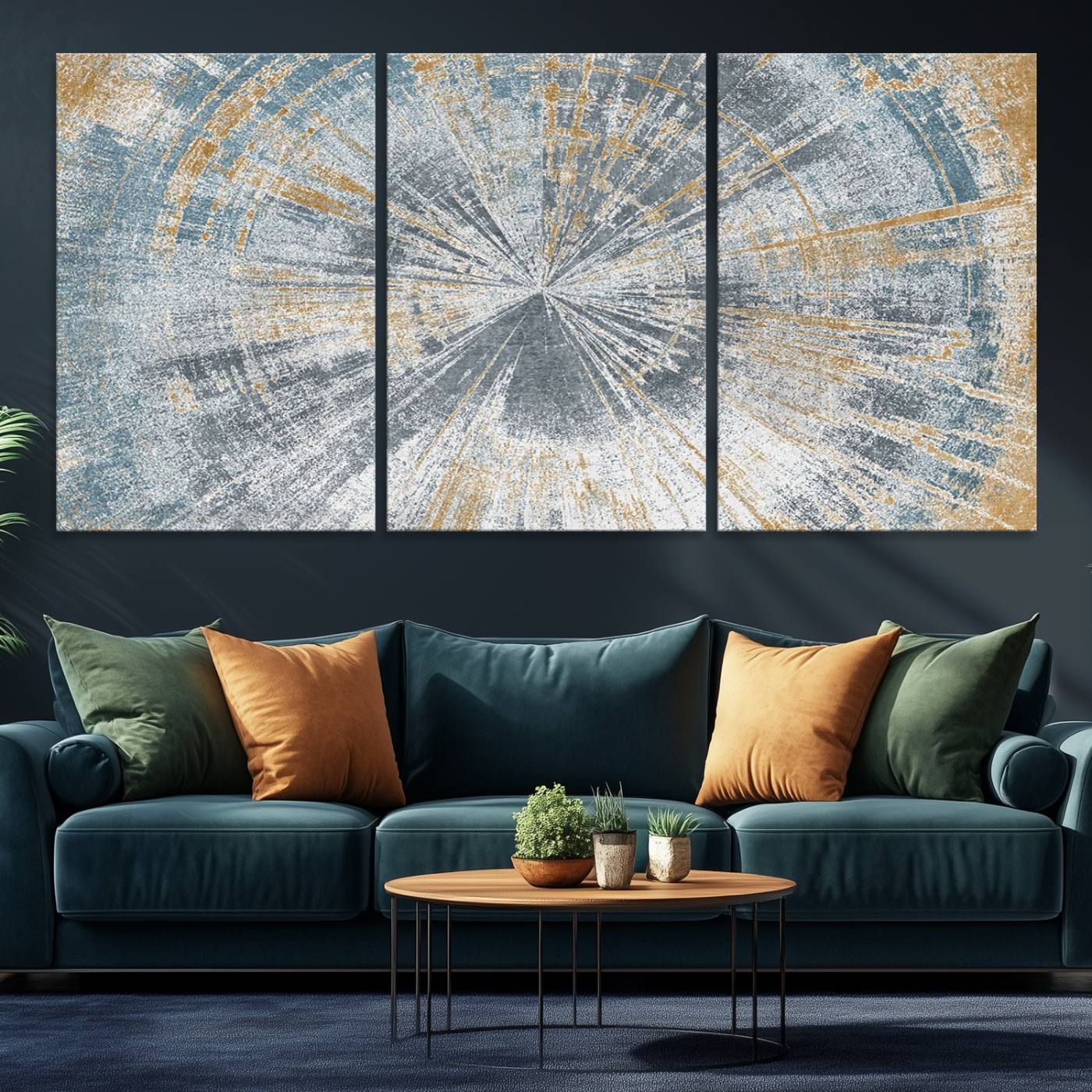 17631-MGV-CV-36X24-Radiant Abstract Wood Rings Canvas Art – Modern Triptych Wall Decor for Living Room or Farmhouse Decor