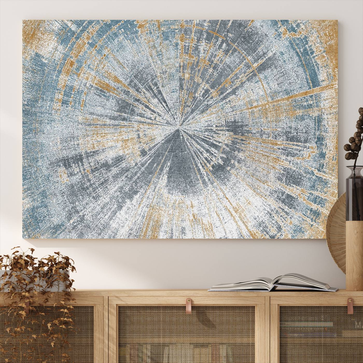 17631-MGV-CV-36X24-Radiant Abstract Wood Rings Canvas Art – Modern Triptych Wall Decor for Living Room or Farmhouse Decor