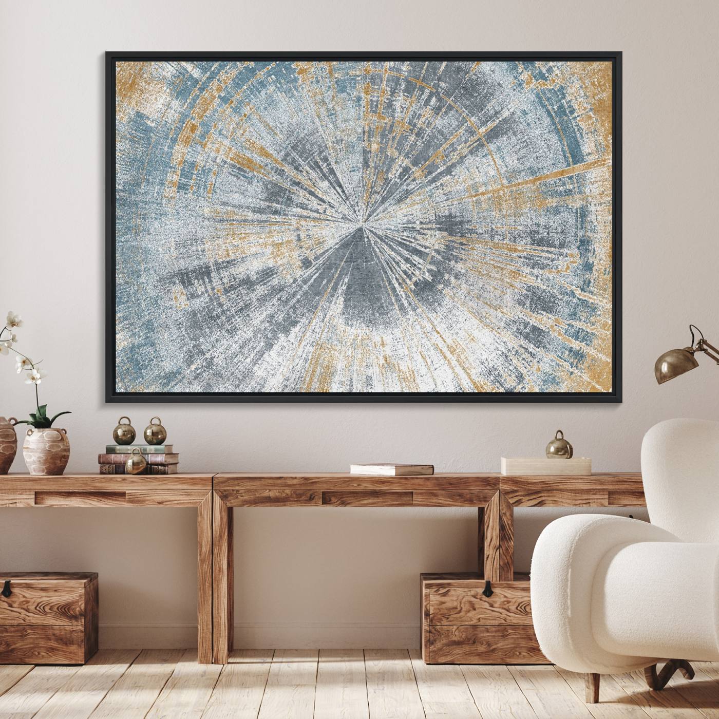 17631-MGV-FC-36X24_Black-Radiant Abstract Wood Rings Canvas Art – Modern Triptych Wall Decor for Living Room or Farmhouse Decor