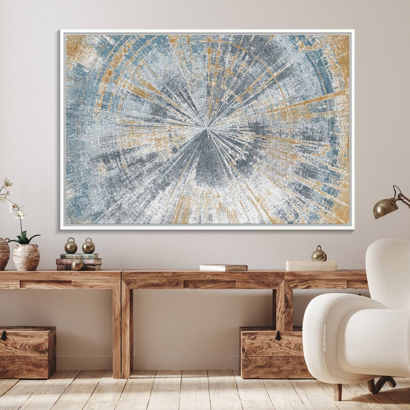17631-MGV-FC-36X24_White-Radiant Abstract Wood Rings Canvas Art – Modern Triptych Wall Decor for Living Room or Farmhouse Decor