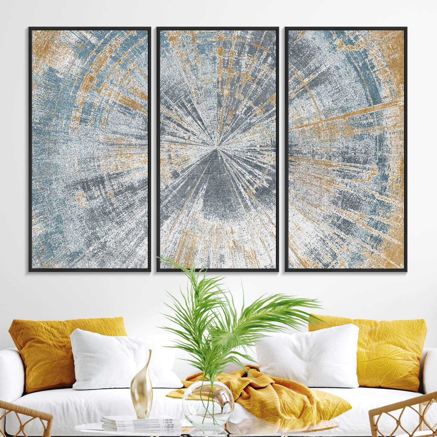 17631-MGV-FC-48X32-3P_Black-Radiant Abstract Wood Rings Canvas Art – Modern Triptych Wall Decor for Living Room or Farmhouse Decor