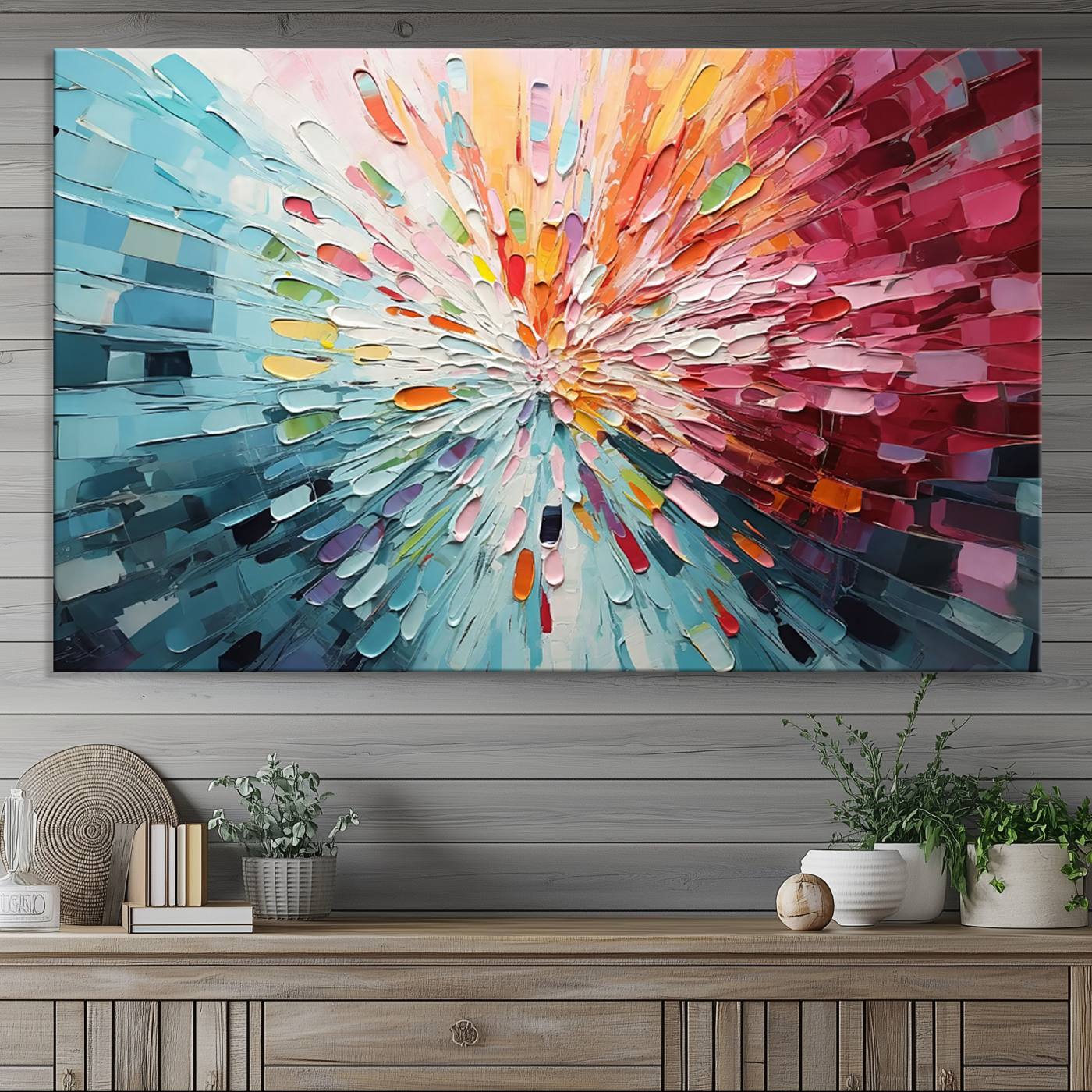 47065-MGV-CV-36X24-Radiant Bloom Abstract Floral Wall Art Canvas Print - Colorful Burst - Modern Living Room Decor - Ready to Hang