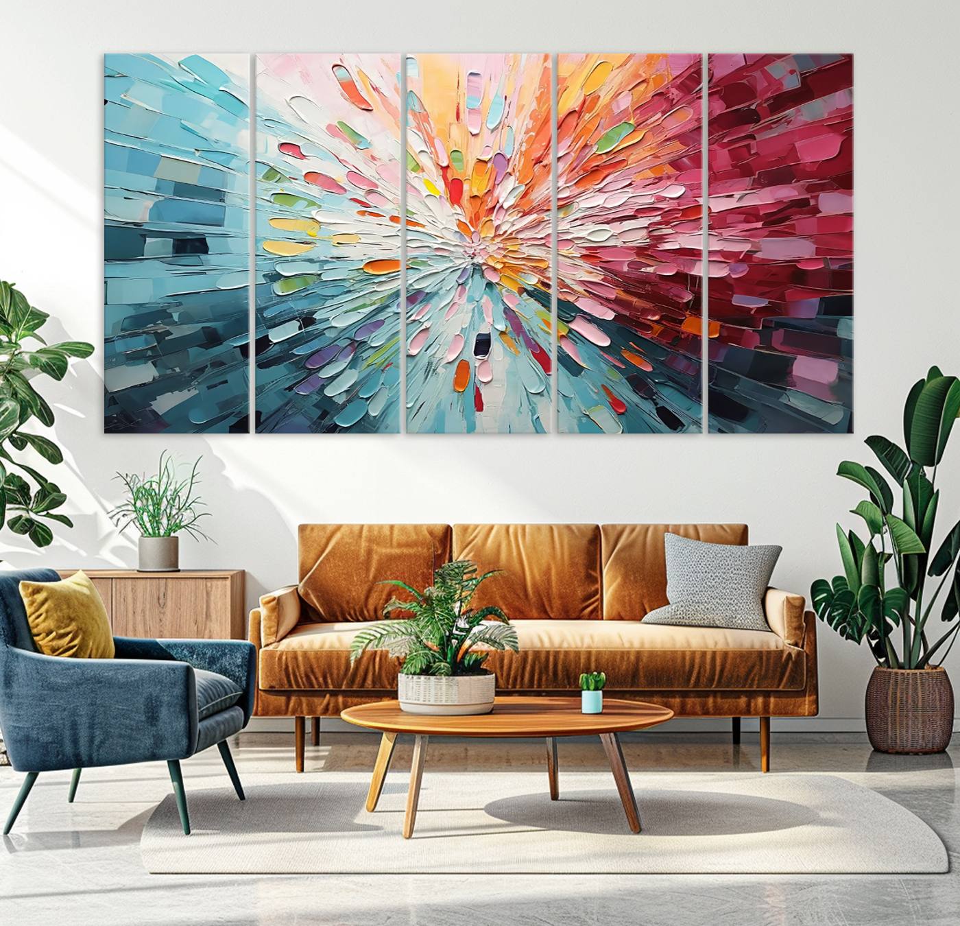 47065-MGV-CV-36X24-Radiant Bloom Abstract Floral Wall Art Canvas Print - Colorful Burst - Modern Living Room Decor - Ready to Hang