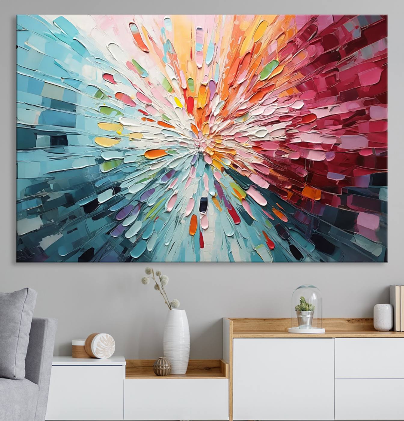 47065-MGV-CV-40X27-Radiant Bloom Abstract Floral Wall Art Canvas Print - Colorful Burst - Modern Living Room Decor - Ready to Hang