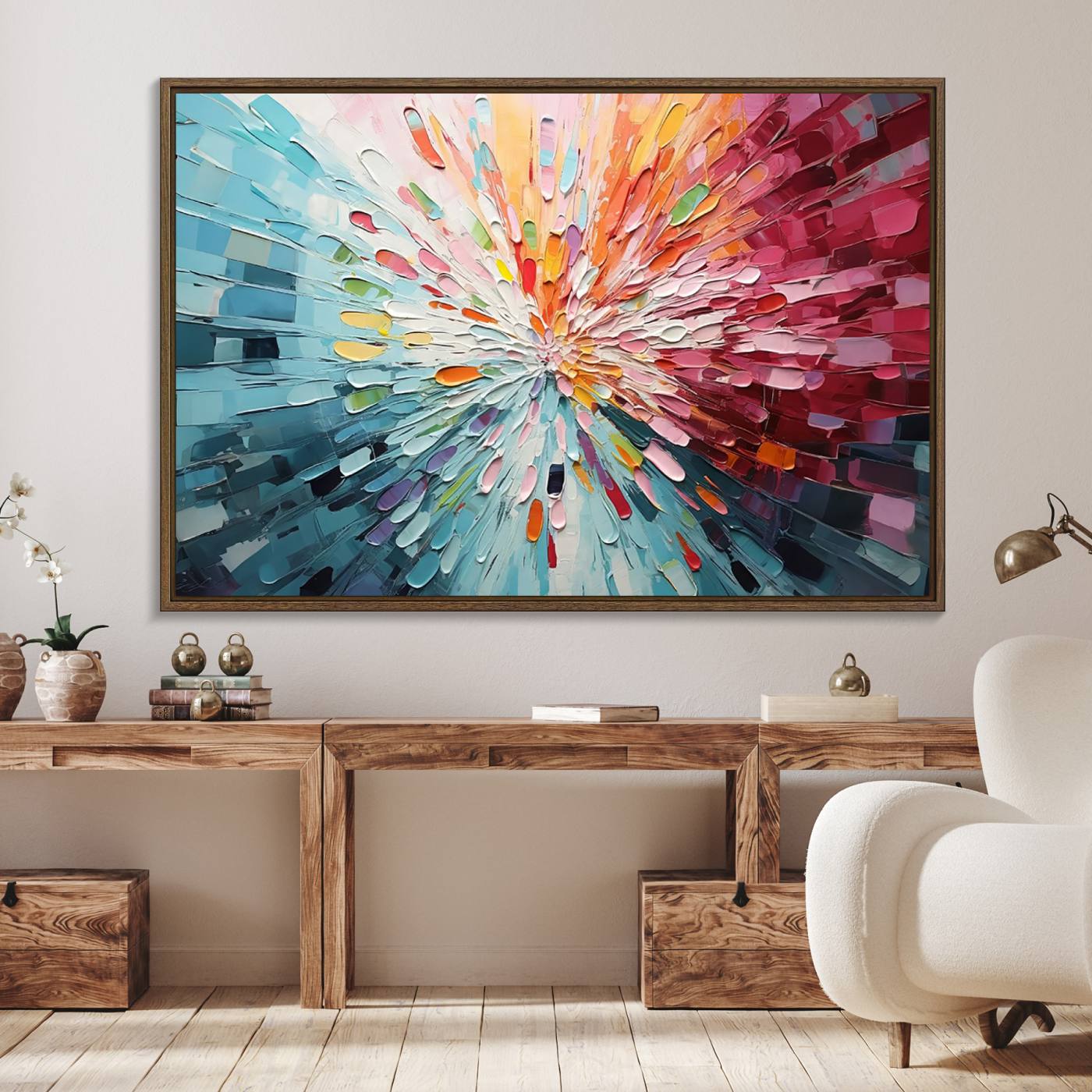 47065-MGV-FC-36X24_Walnut-Radiant Bloom Abstract Floral Wall Art Canvas Print - Colorful Burst - Modern Living Room Decor - Ready to Hang