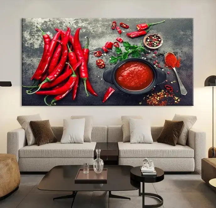 Red Chili Peppers Wall Art Kitchen Artwork Canvas Print 