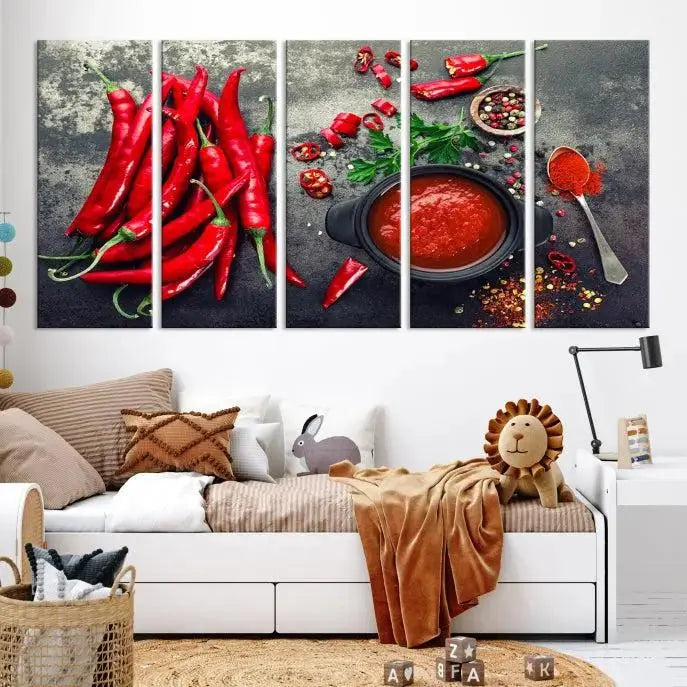 Red Chili Peppers Wall Art Kitchen Artwork Canvas Print 