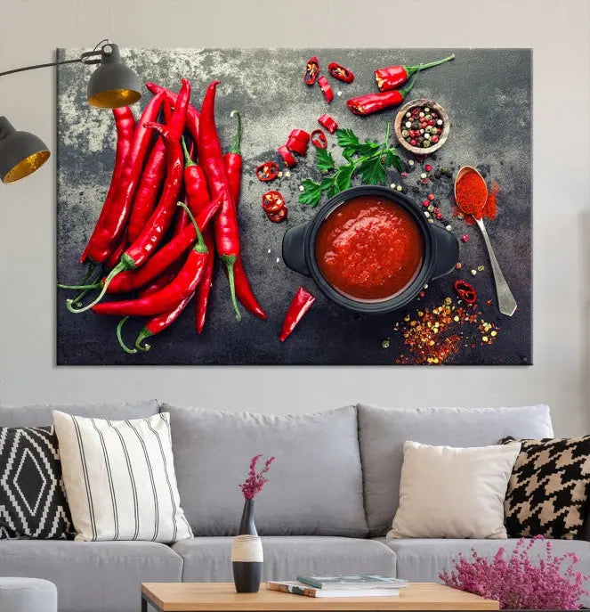 Red Chili Peppers Wall Art Kitchen Artwork Canvas Print 