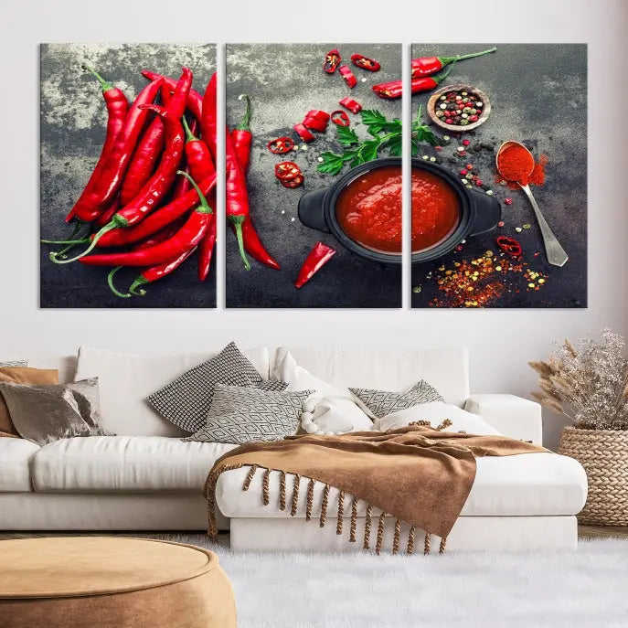 Red Chili Peppers Wall Art Kitchen Artwork Canvas Print 