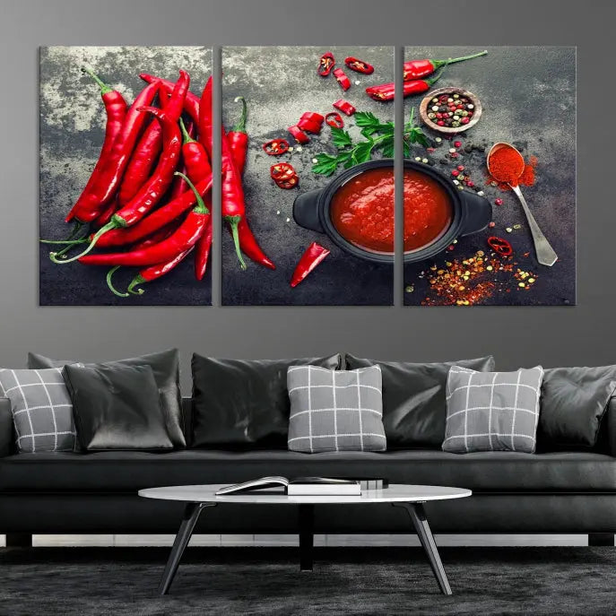 Red Chili Peppers Wall Art Kitchen Artwork Canvas Print 